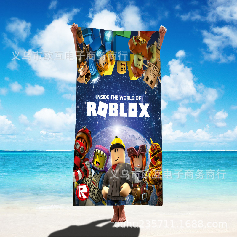 Cross-Border Hot Selling Roblox Building Block Villain Beach Towel Absorbent Kidsren's Cartoon Game Towel