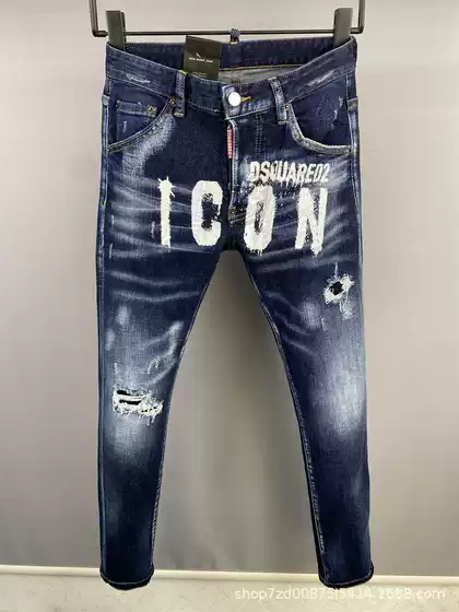9836 printed ICON secondary fashion brand jeans European and American cross-border Men's straight Denim trousers European station Denim