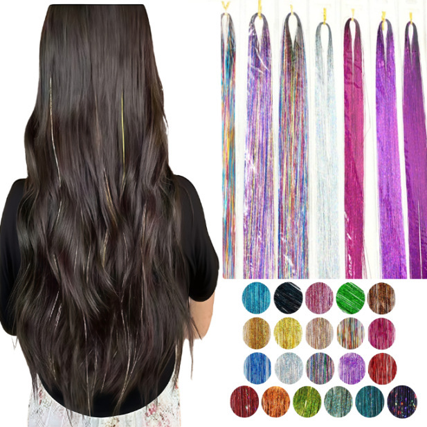 Highlighting Wigs, Gold Silk Wig Extensions, Cross-Border Wigs, Gold Silk Laser Colored Hair Extensions, Colorful Glitter Ribbons Highlighting Wigs, Gold Silk Wig Extensions, Cross-Border Wigs, Gold Silk Laser Colored Hair Extensions, Colorful Glitter Ribbons