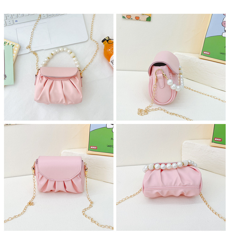 Girl'S Small Pu Leather Solid Color Cute Pearls Square Magnetic Buckle Crossbody Bag display picture 20