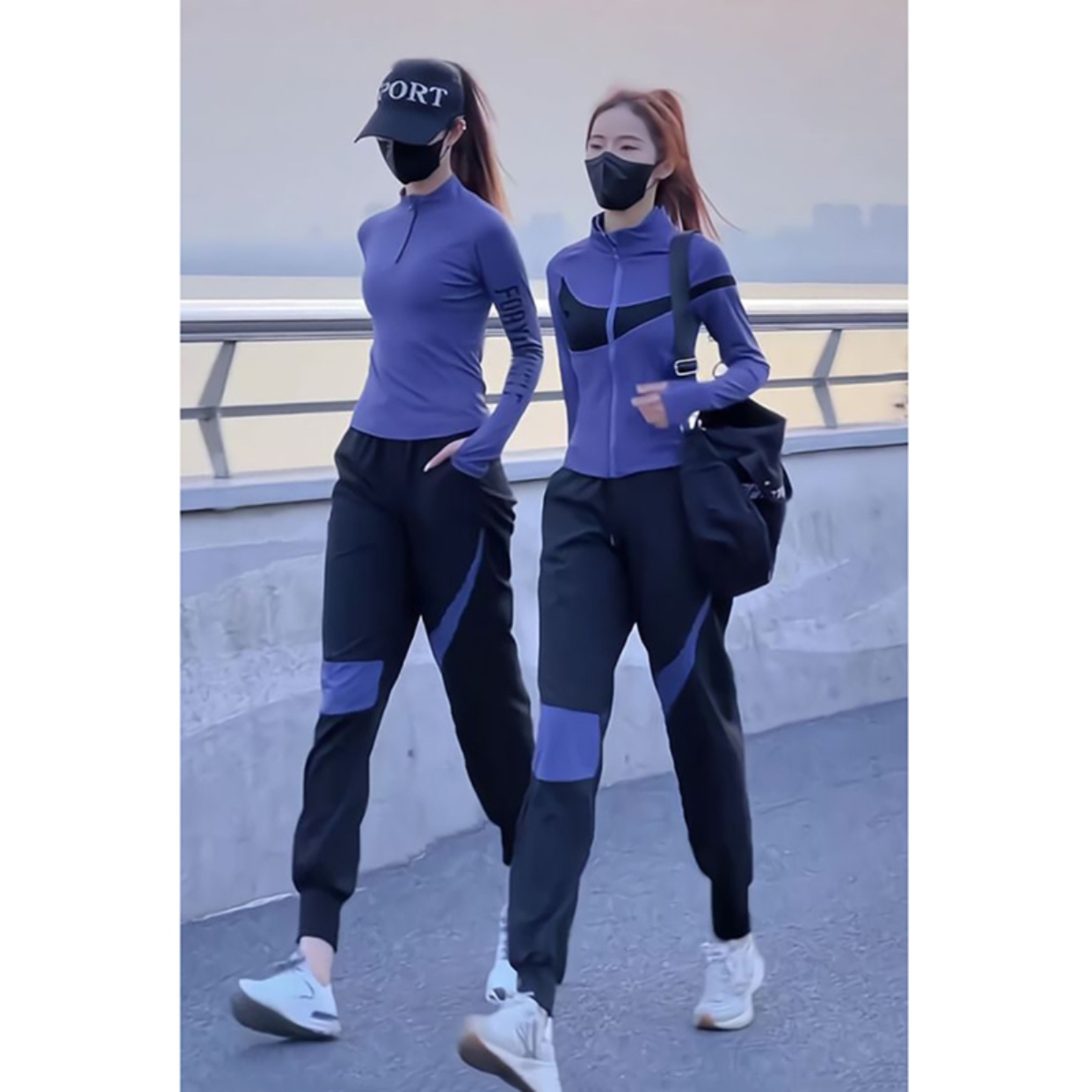 여성을위한 세련된 스포츠 정장 2025 봄, 여름 새로운 야외 착용 러닝 피트니스 속건성 의류 및 스웨트 팬츠 여성을위한 투피스 세트