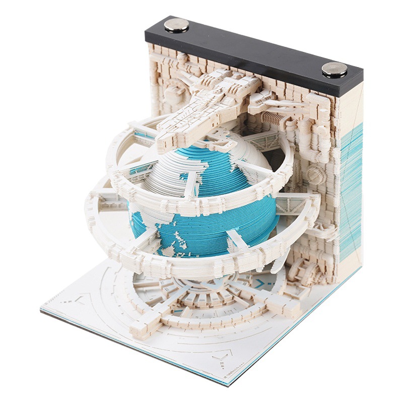 [Ciencia ficción espacial] Calendarios de tierra tallados en papel 3D Notas adhesivas tridimensionales Creativa y de alto valor Notas adhesivas desgarradas a mano