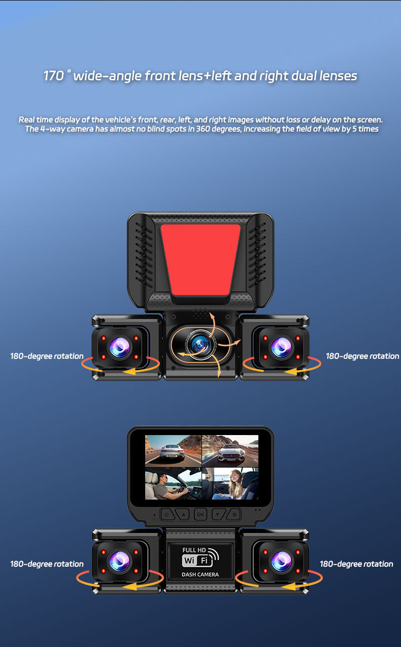 New cross-border panoramic WiFi four-channel dashcam with enhanced night vision and reverse camera for parking monitoring