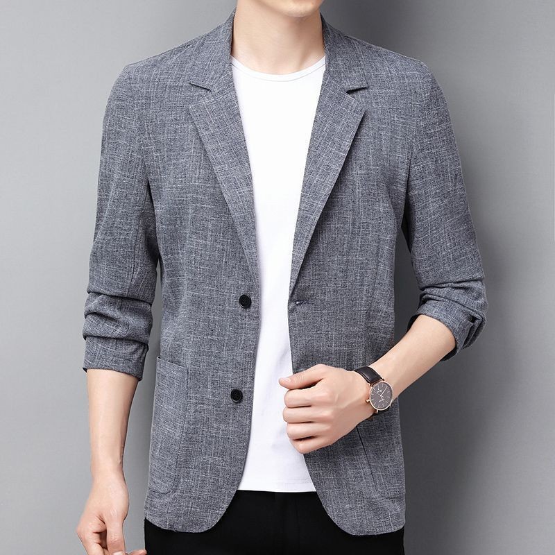 Men's suit jacket autumn thin linen middle-aged casual small suit Korean-style slim-fit cotton and linen top