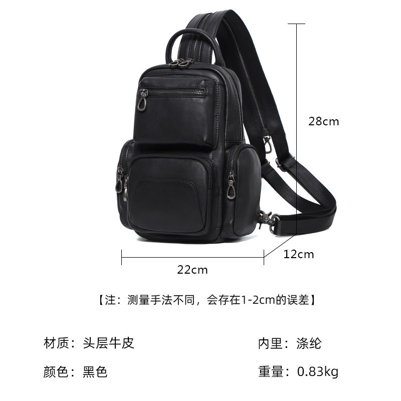 Túi đeo chéo nam da bò lớp đầu kiểu đeo ngực đa năng 22×12×28 cm — Màu đen chi tiết 6