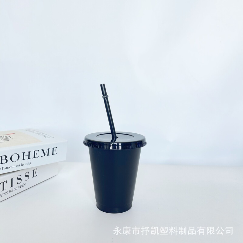 Amazonの人気のソリッドブラックストローカップ16オンス大容量pp素材単層プラスチックカップロゴ付き|undefined