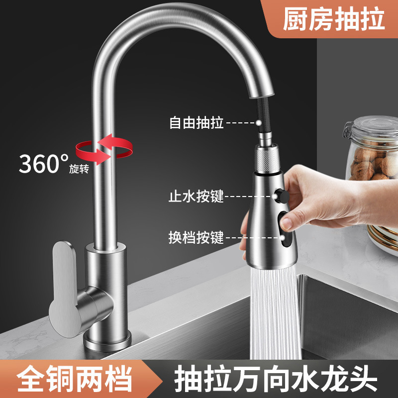 Pull-Out Faucet for Kitchen, Hot and Cold Water Two-In-One, Extendable Sink Faucet, Stainless Steel Spring Pull-Out Pull-Out Faucet for Kitchen, Hot and Cold Water Two-In-One, Extendable Sink Faucet, Stainless Steel Spring Pull-Out