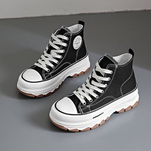 2024 spring, summer, autumn and winter foreign trade new women's shoes Women's Mid-top canvas shoes student shoes White shoes round toe strap