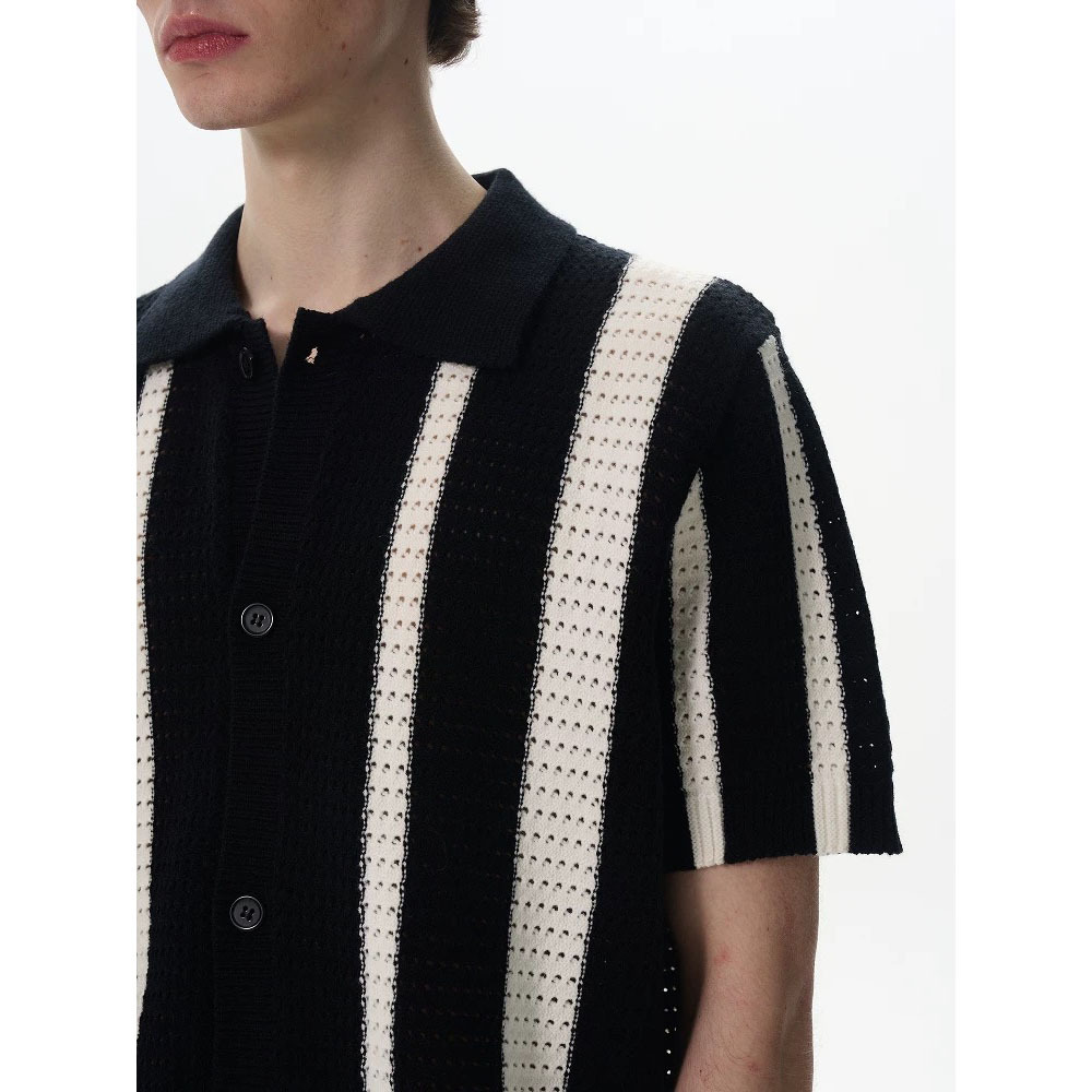 POLO camisa solapa suéter de manga corta hombres rayas huecas negocios británicos slim fit hielo seda verano comercio exterior transfronterizo al por mayor