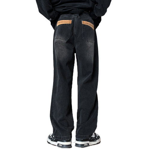 Men's American-style denim jeans with belt, straight-leg loose fit, high street vibe, national trend oversize spring wide-leg pants
