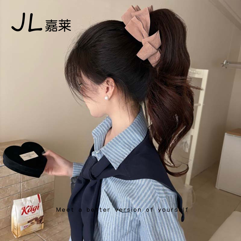 麂皮绒黑色蝴蝶结香蕉夹女后脑勺抓夹高马尾竖夹高颅顶头饰发夹|undefined