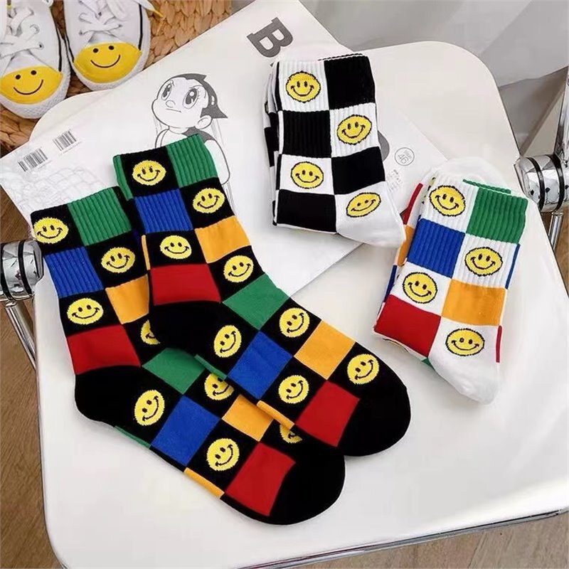 Women's Mid-Calf Socks for Spring and Summer, Trendy Ins-Style Colorful Smiley Face Socks, Autumn and Winter Korean Version, Unique Color-Blocking Checkerboard Mid-Calf Socks Women's Mid-Calf Socks for Spring and Summer, Trendy Ins-Style Colorful Smiley Face Socks, Autumn and Winter Korean Version, Unique Color-Blocking Checkerboard Mid-Calf Socks
