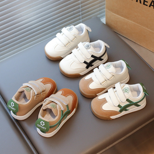 Children's Spring and Autumn New Men and Women Sports Shoes, Toddler Agan Shoes with Leather Surface, Baby Agan Shoes, Soft Sole Learning to Walk Shoes, White Shoes