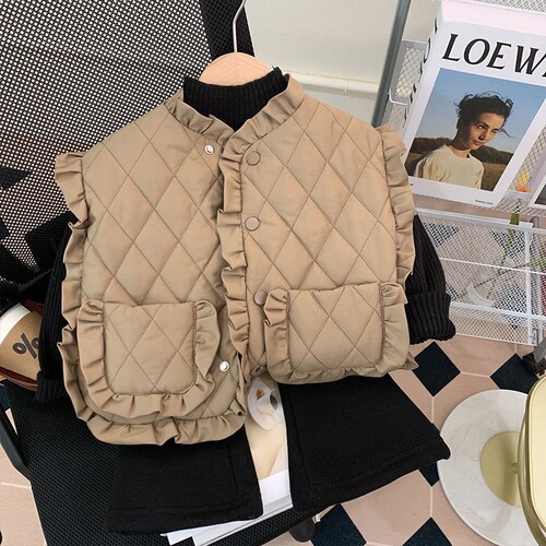 Child star Yuan 2024 autumn and winter new Korean children's clothing Korean version cute and sweet lace warm quilted girls' vest