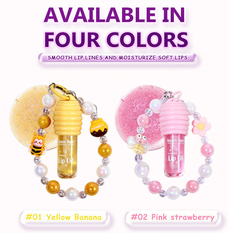Transfronterizo con colgante, aceite labial de cuatro colores lindos bracelets, bálsamo labial hidratante, miel de agua, esmalte labial de color espejo