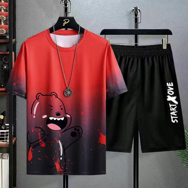 Verano hombre moda nueva moda marca de moda seda de hielo trajes inns verano casual universal adolescente hombre camiseta suelta