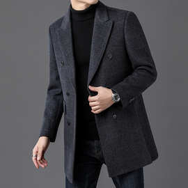 恒源祥男士双面羊毛大衣中长款冬季加厚中老年爸爸装羊毛呢子外套