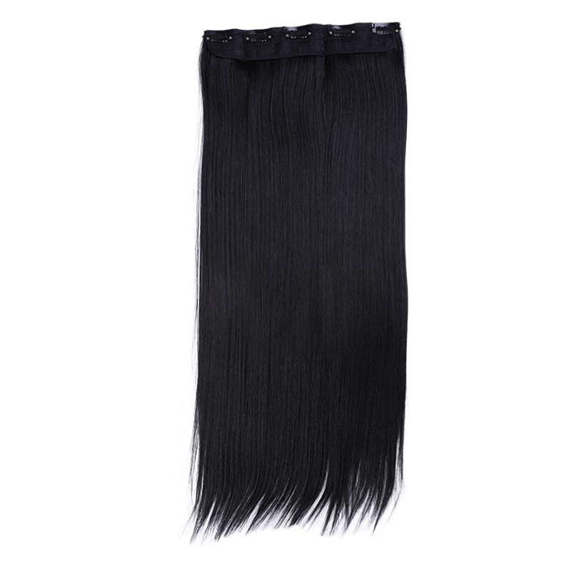 Venta caliente de las mujeres de cinco tarjetas de pelo largo clip de pelo recto Peluca de pelo de fibra química de cinco clip cortina de pelo sin costuras extensión en stock al por mayor