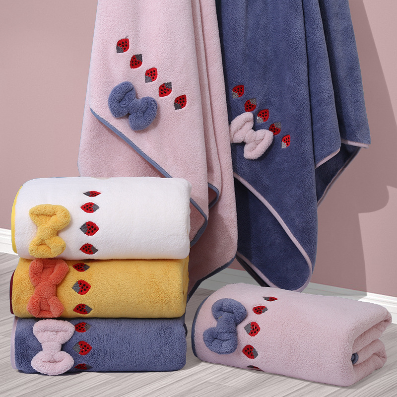 Coral fleece bath towel enlarged three-dimensional bow adult thick absorbent quick-drying bath towel beauty salon wholesale