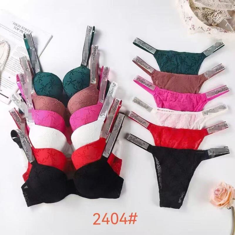 Foreign trade style European and American rhinestone flocking sexy women's lingerie set with lace trim and seamless design