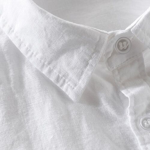 Breathable pure linen shirt, men's short-sleeved loose top, summer wear, thin lapel, white cotton and linen shirt