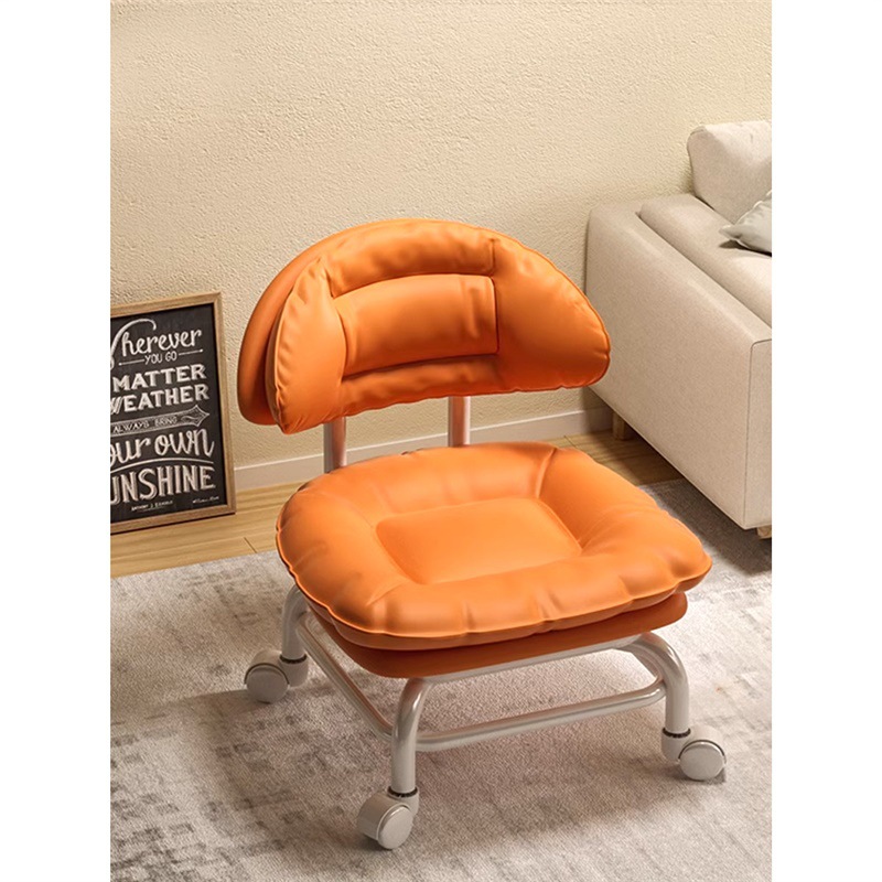 Swivel Small Stool for Home Use in the Living Room, Shoe-Changing Stool with Wheels, Soft Backrest, Low Stool, Creative Cloud Multifunctional Beauty Seam Stool