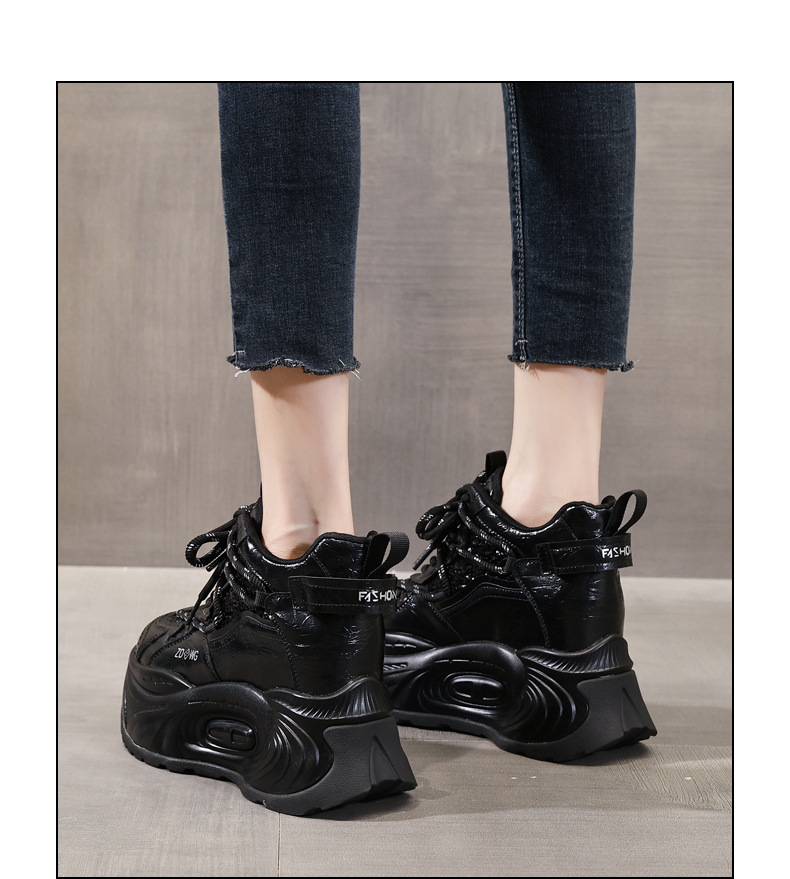Giày sneaker nữ đế dày tăng chiều cao phong cách châu Âu — Màu đen chi tiết 17