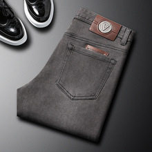秋冬款香港潮牌烟灰色牛仔裤男弹力修身小直筒轻奢高级感高端休闲