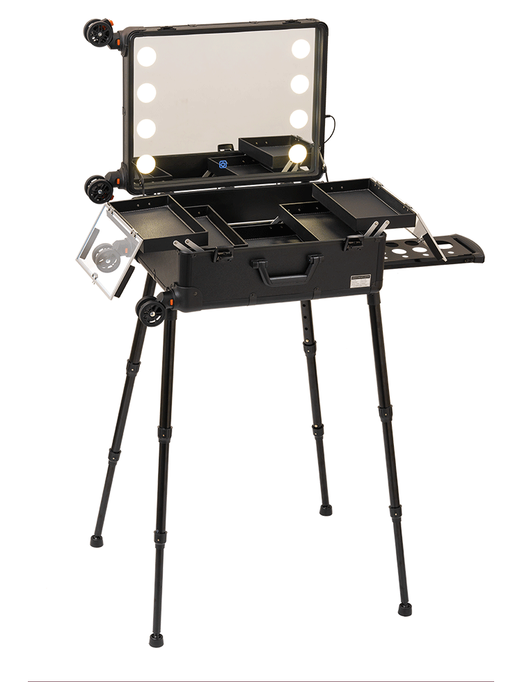 Espejo completo, atenuación de tres colores, caja de maquillaje profesional con luz, barra de tracción, rueda universal multicapa, caja de maquillaje y maquillaje 508