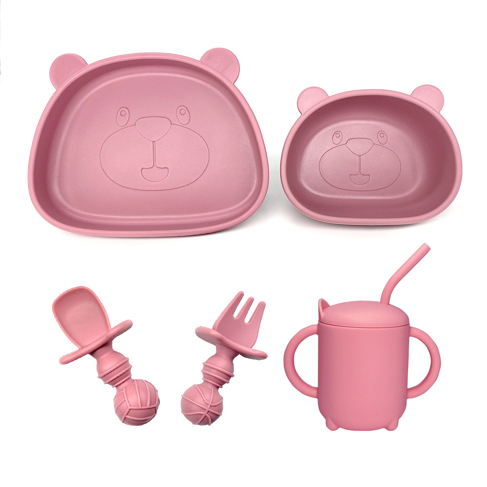 Bebé y bebé suministros Placa de silicona integrada vajilla para niños dibujos animados Panda suplemento alimenticio infantil tazón tenedor cuchara traje
