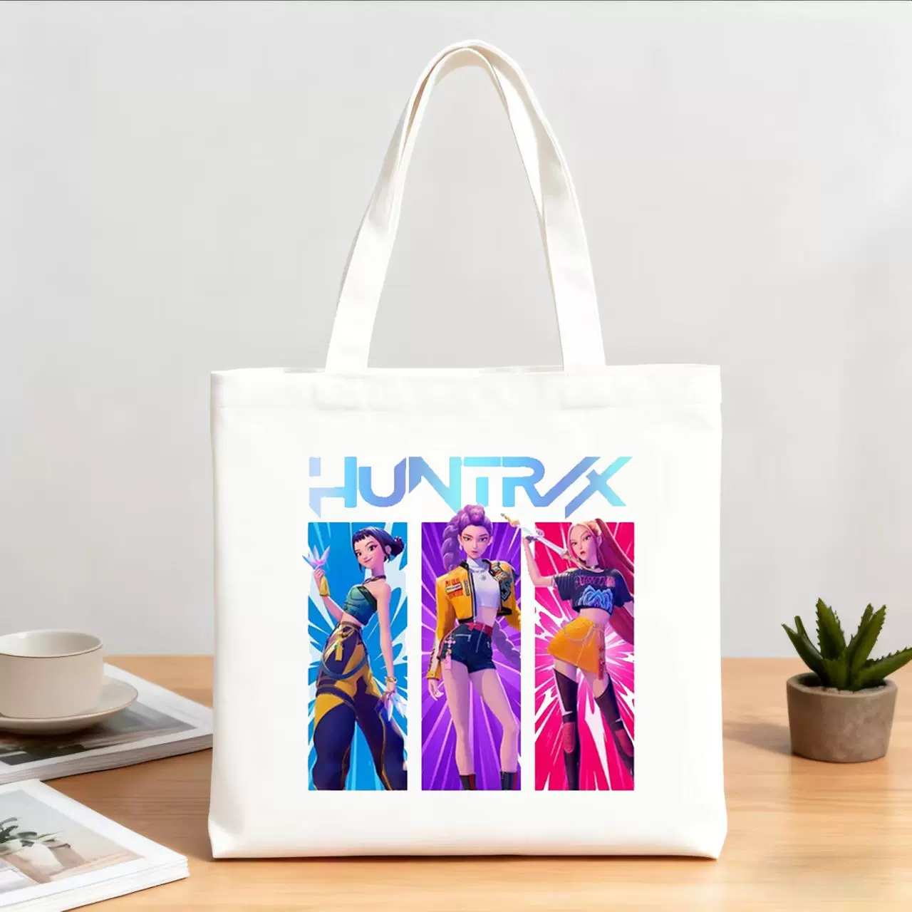 kpop猎魔女团周边帆布手提袋卡通潮流购物袋大容量便携防水托特包