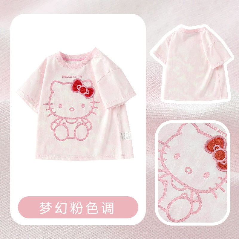 Hello Kitty, летняя мультяшная футболка с коротким рукавом, с коротким рукавом