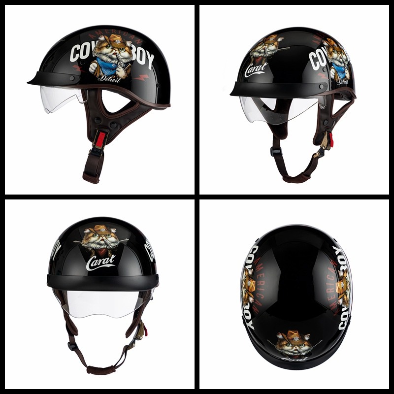 Electric Motorcycle Helmet Retro Half Helmet 3C Certified Fashionable Stylish Summer Sun Protection Cycling Scoop Helmet Factory Direct Sale