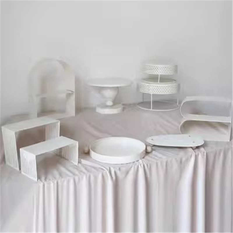 Decoración de postre estilo crema estante de exhibición de bodas estante de decoración de pastel de cumpleaños estante de hierro forjado bandeja de bocadillos