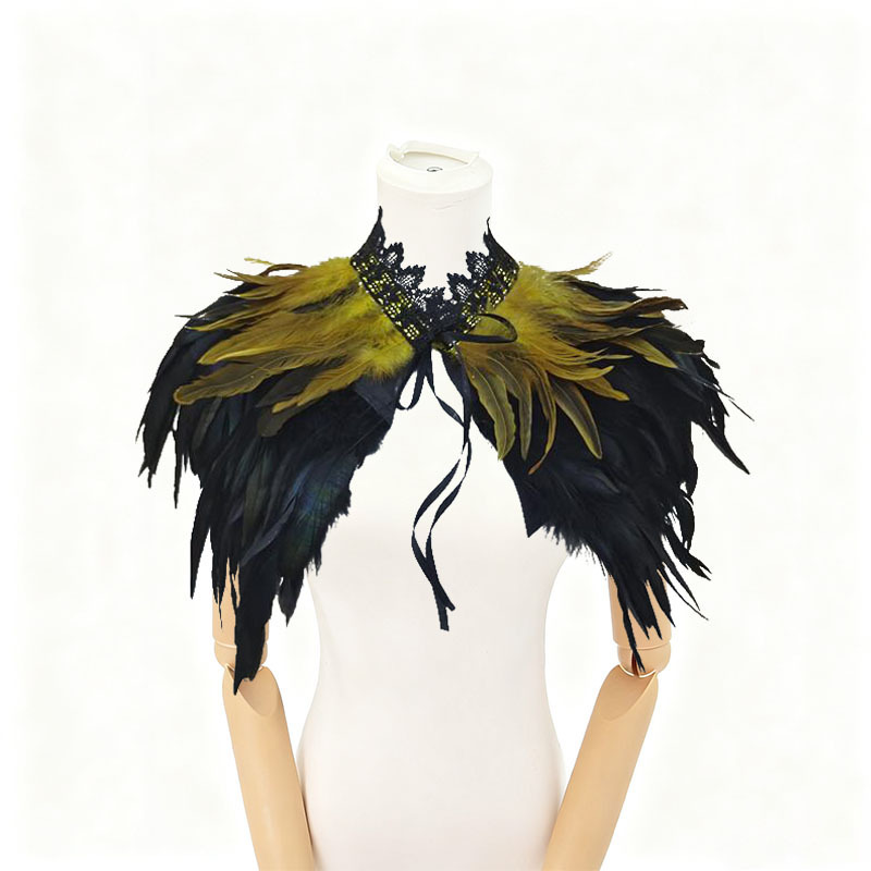 Challas de plumas, capa de lucha libre, baile de baile, chaleco de plumas, cuello falso, bib, capa de plumas gruesas, amazonas