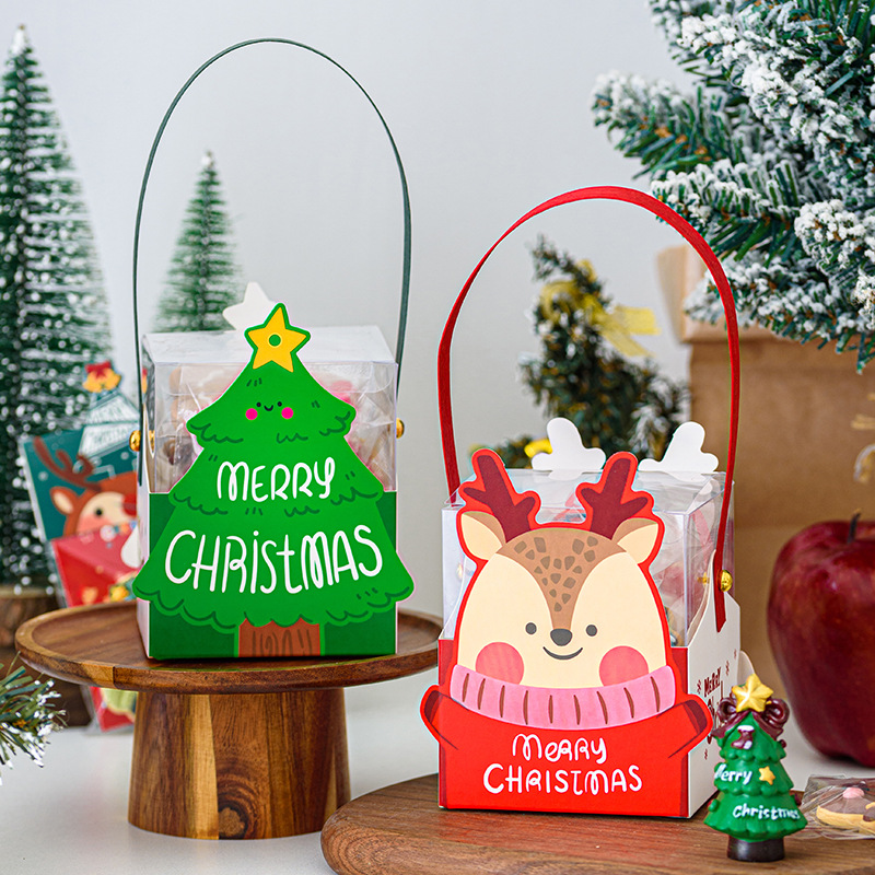 圣诞节礼盒平安夜苹果包装盒圣诞老人麋鹿礼品盒糖果盒手提礼物袋
