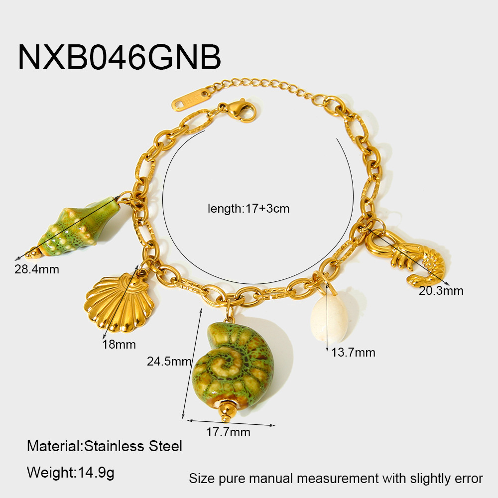Lobster Trigger Clasp Closure Clasp Closure Type Beach Sweet Starfish Conch Shell 304 Stainless Steel Ceramics Figaro Chain Multi Charms Bracelet In Bulk