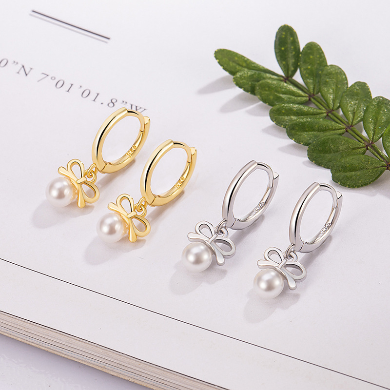 New Bow Pearl Earrings, Light Luxury Niche Spring and Summer Earrings, Simple and Versatile High-End Earrings for Women