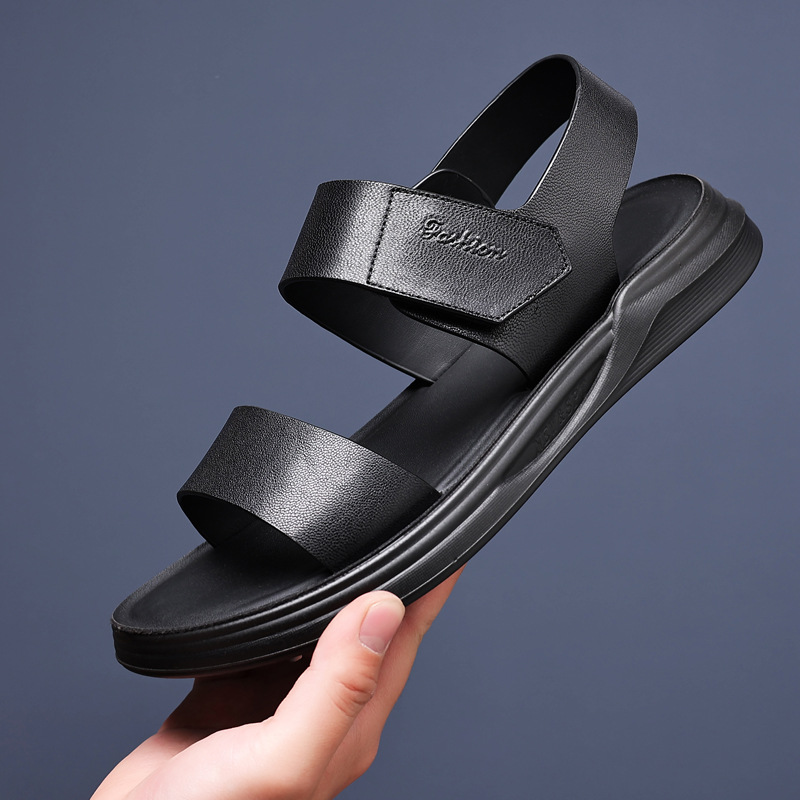Primera capa de piel de oveja verano nuevos hombres sandalias de cuero genuino zapatos de playa al aire libre sandalias de cuero de los hombres papá Zapatillas Zapatos de los hombres