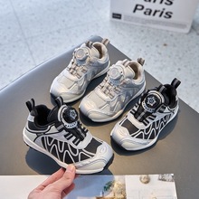 儿童老爹鞋加绒运动鞋2025新款韩版男童跑步鞋冬季女童旋转扣棉鞋