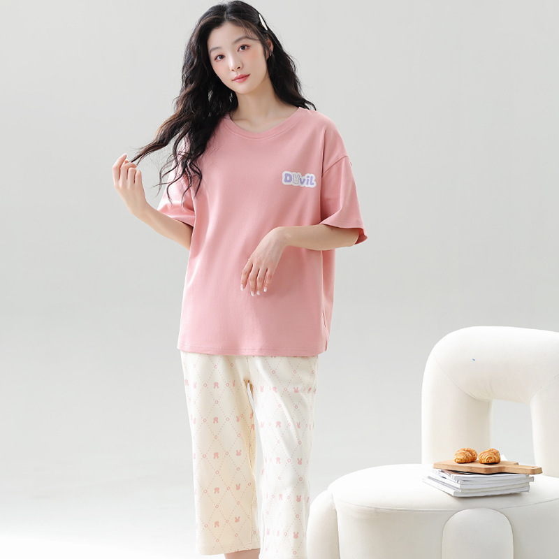 Pajamas for Women, Summer Short-Sleeved Cropped Pants, Cotton Summer Suits, Cute Cartoon Casual Home Clothes, Can Be Worn Outside, Fairy Style