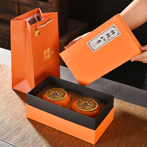 Creative and Lucky Tea Can, Persimmon Ceramic Seal Can, Gift Box Set, Gift for Nuts and Candies, Custom Tea Set