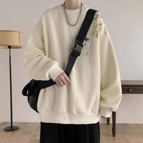 Modern Chinese-style national style print round neck sweatshirt for men - new spring collection loose sleeveless long-sleeve T-shirt for spring and autumn without a hat