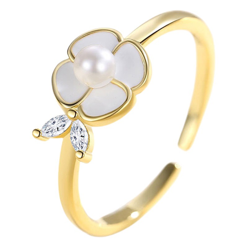 Francés perla Camelia de alto grado abierto anillo femenino de plata esterlina s925 anillo de diseño de nicho femenino moda al por mayor