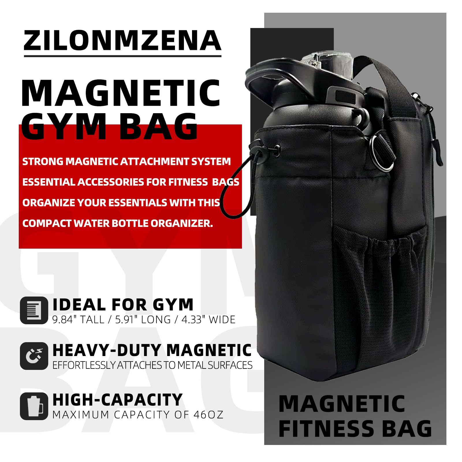 跨境热销健身磁吸水壶袋带磁铁大容量健身房专用水杯袋便携斜挎包