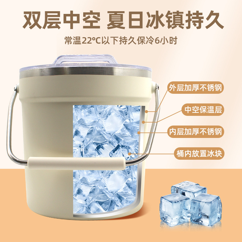 Cubo de hielo QAN de acero inoxidable con doble capa aislante para champán, cerveza comercial, con tapa y asa, de gran capacidad.