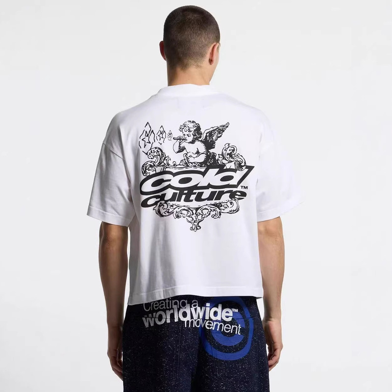 American Trendy Brand Colod Hawaiian Club Printed Trendy Brand Pure Cotton T-Shirt Smoking Angel White