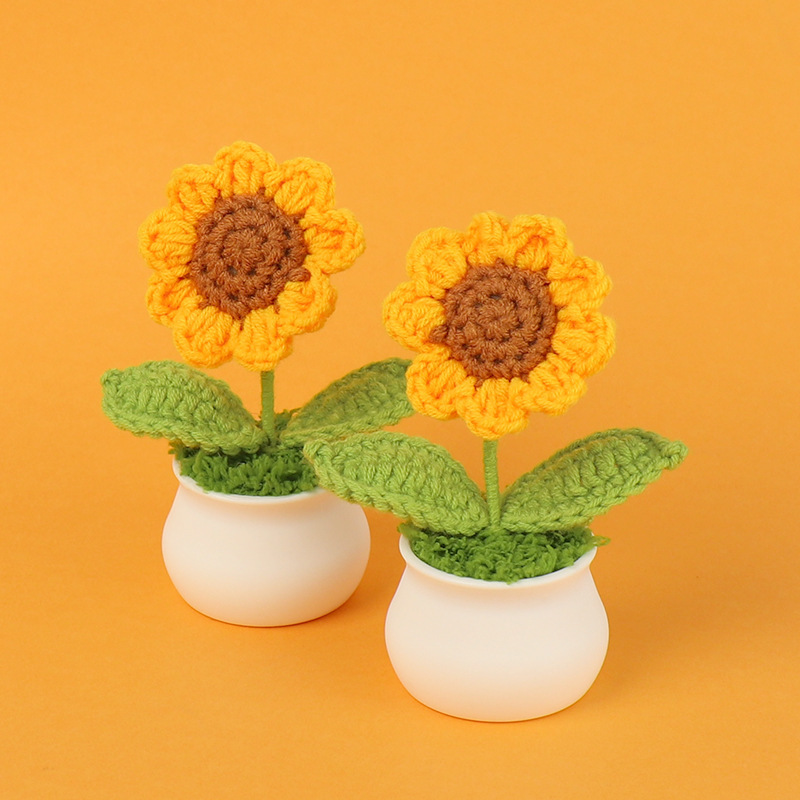 完成品クロスボーダーニットウールひまわり鉢植え造花研究デスクトップ装飾品卒業子供の日の小さなギフト|undefined