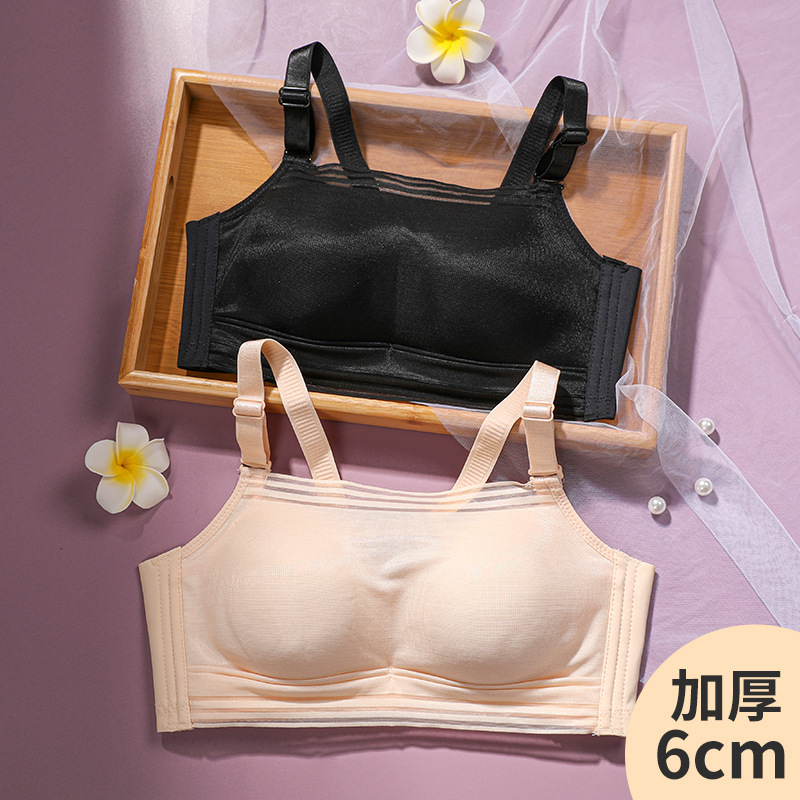 Tube top anti-exposure bra super thick thickened 6CM small chest flat chest special push up glossy wrapped chest sexy underwear