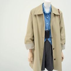 设计感撞色卡其色风衣外套女2025春秋新款小个子宽松休闲工装大衣